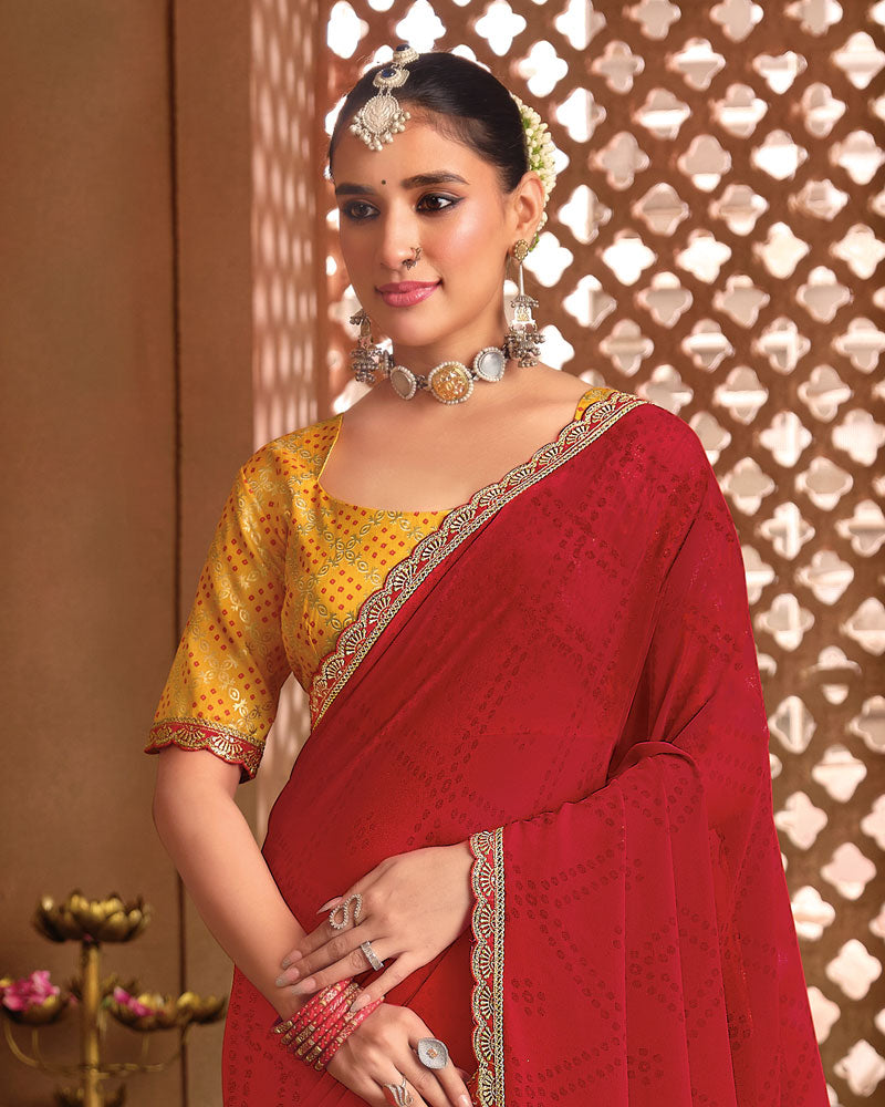 Vishal Prints Cardinal Red Printed Georgette Saree With Fancy Border