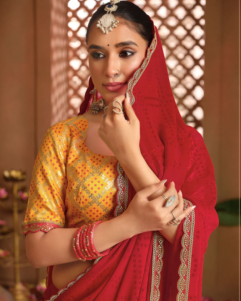 Vishal Prints Cardinal Red Printed Georgette Saree With Fancy Border