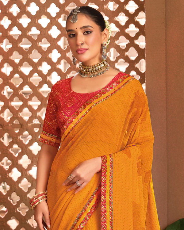 Vishal Prints Dusty Orange Printed Georgette Saree With Fancy Border