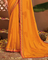 Vishal Prints Dusty Orange Printed Georgette Saree With Fancy Border