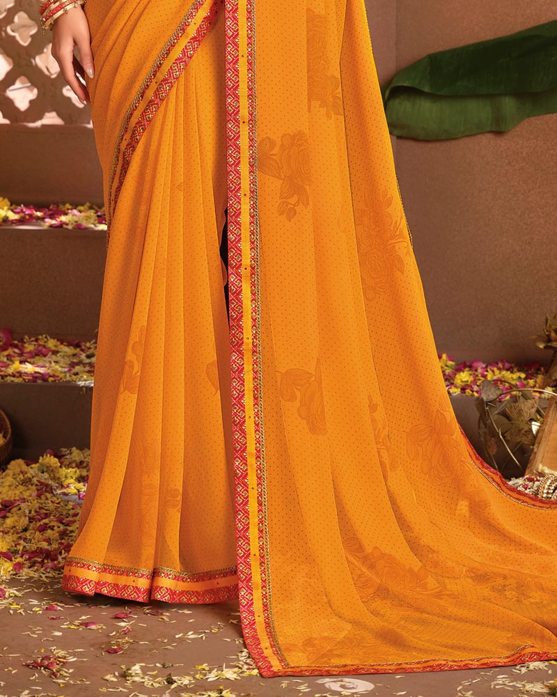 Vishal Prints Dusty Orange Printed Georgette Saree With Fancy Border