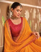 Vishal Prints Dusty Orange Printed Georgette Saree With Fancy Border