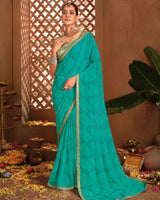 Vishal Prints Persian Green Printed Georgette Saree With Fancy Border