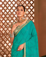 Vishal Prints Persian Green Printed Georgette Saree With Fancy Border