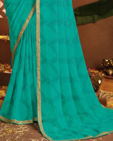 Vishal Prints Persian Green Printed Georgette Saree With Fancy Border