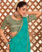 Vishal Prints Persian Green Printed Georgette Saree With Fancy Border