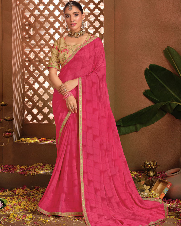 Vishal Prints Amaranth Pink Printed Georgette Saree With Fancy Border