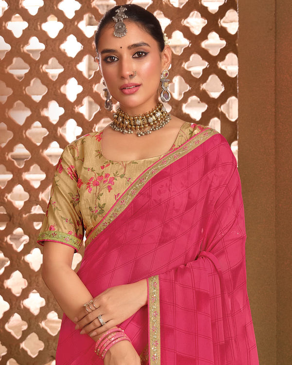 Vishal Prints Amaranth Pink Printed Georgette Saree With Fancy Border