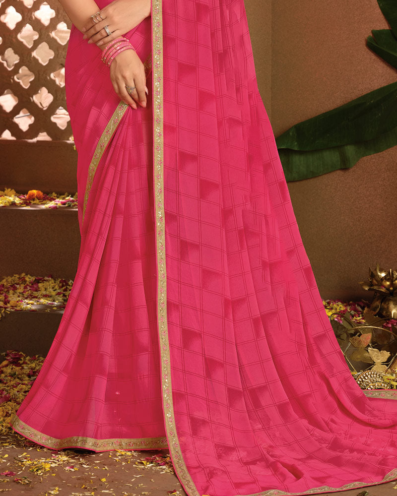 Vishal Prints Amaranth Pink Printed Georgette Saree With Fancy Border