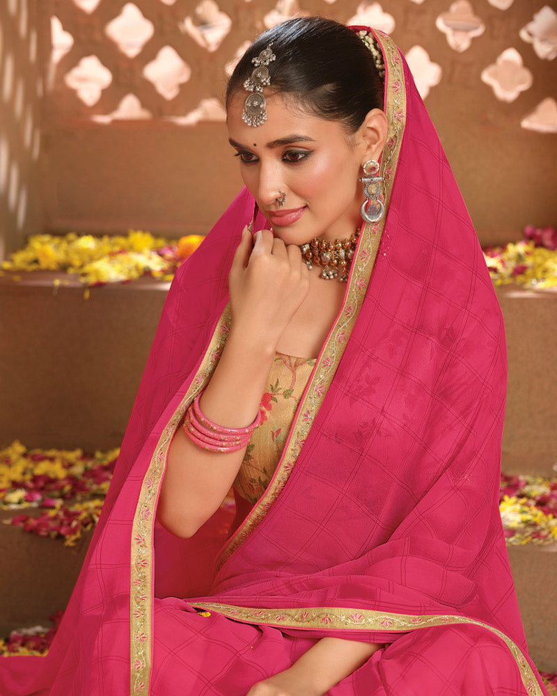 Vishal Prints Amaranth Pink Printed Georgette Saree With Fancy Border