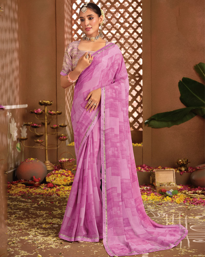 Vishal Prints Deep Blush Pink Printed Georgette Saree With Fancy Border