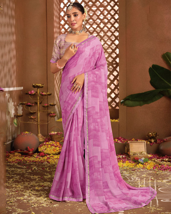 Vishal Prints Deep Blush Pink Printed Georgette Saree With Fancy Border
