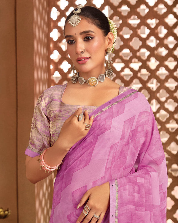 Vishal Prints Deep Blush Pink Printed Georgette Saree With Fancy Border