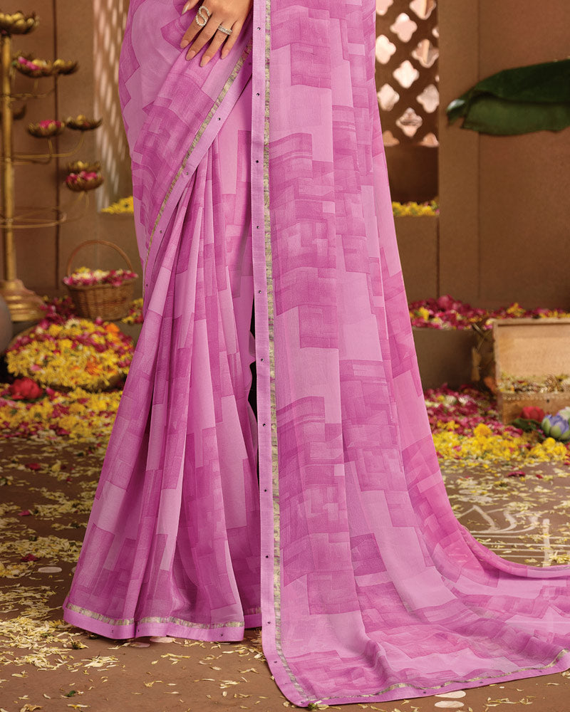 Vishal Prints Deep Blush Pink Printed Georgette Saree With Fancy Border