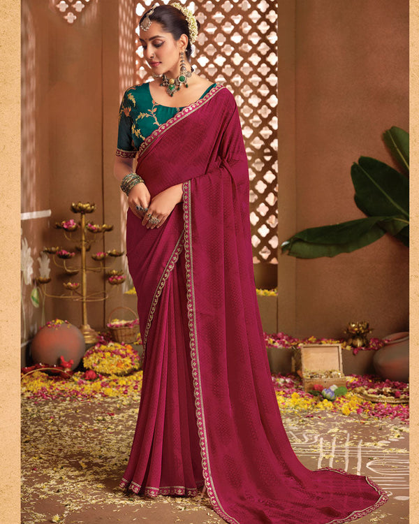 Vishal Prints Light Burgundy Printed Georgette Saree With Fancy Border