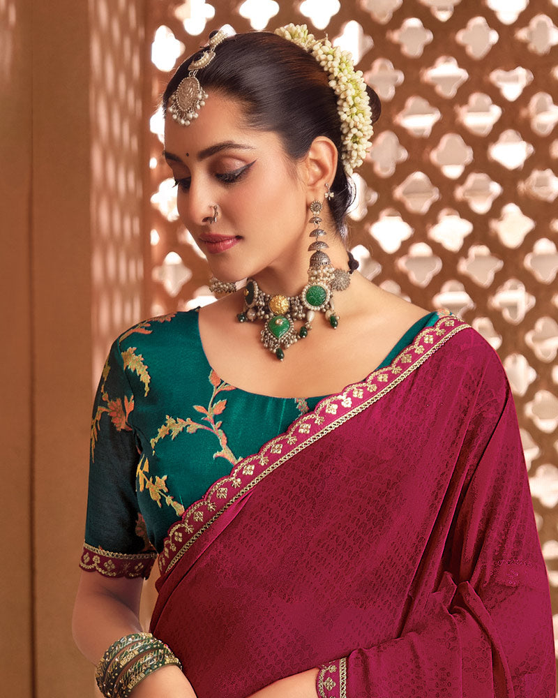 Vishal Prints Light Burgundy Printed Georgette Saree With Fancy Border