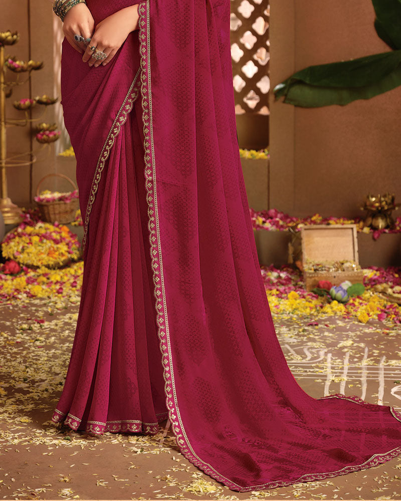 Vishal Prints Light Burgundy Printed Georgette Saree With Fancy Border