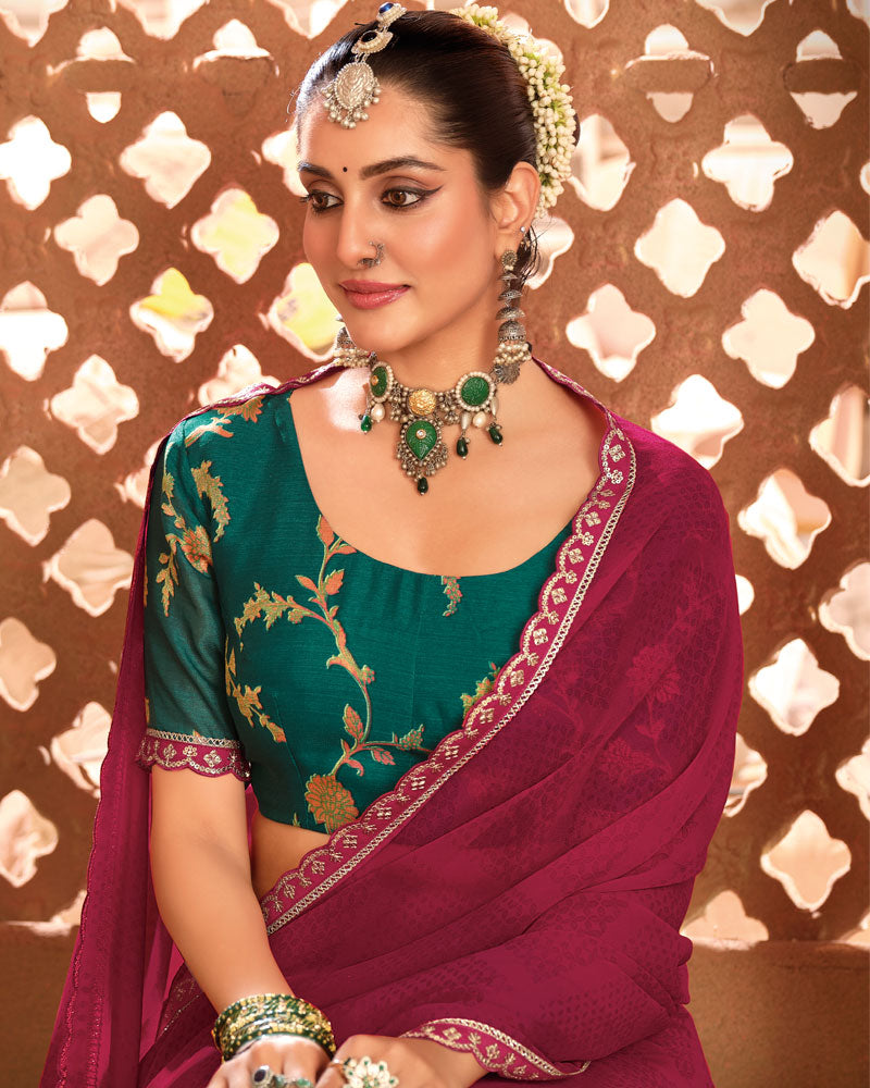 Vishal Prints Light Burgundy Printed Georgette Saree With Fancy Border