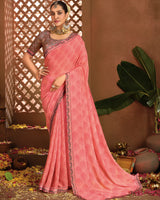 Vishal Prints Coral Pink Printed Georgette Saree With Fancy Border