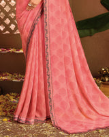 Vishal Prints Coral Pink Printed Georgette Saree With Fancy Border