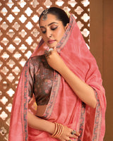 Vishal Prints Coral Pink Printed Georgette Saree With Fancy Border