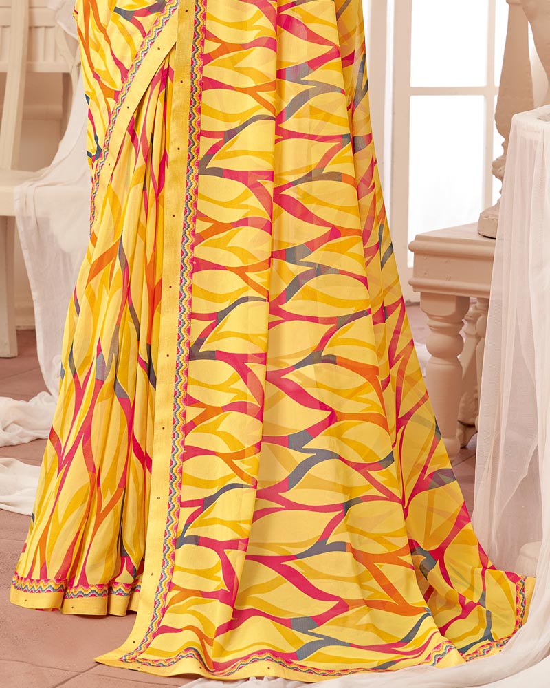 Vishal Prints Light Yellow Printed Georgette Saree With Fancy Border
