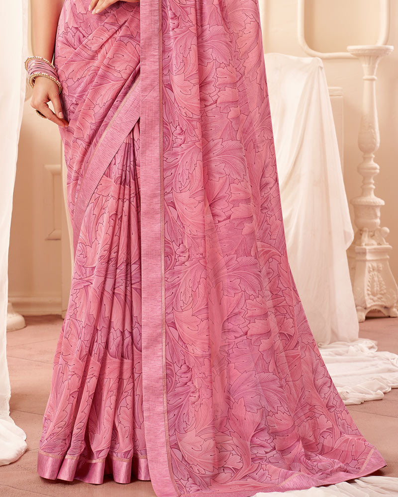 Vishal Prints Dusty Pink Printed Georgette Saree With Fancy Border