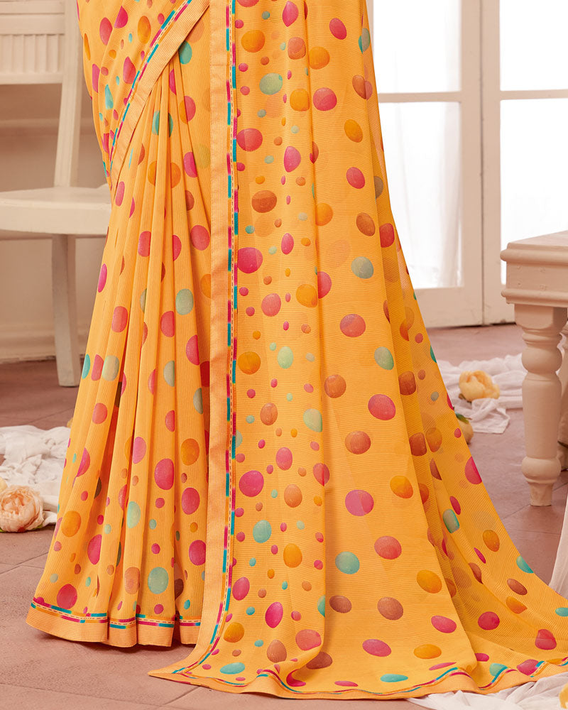 Vishal Prints Pastel Orange Printed Georgette Saree With Fancy Border