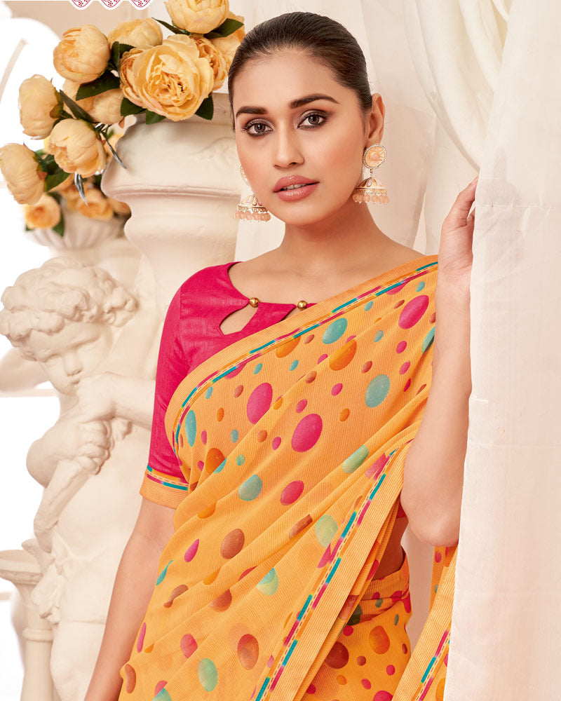 Vishal Prints Pastel Orange Printed Georgette Saree With Fancy Border