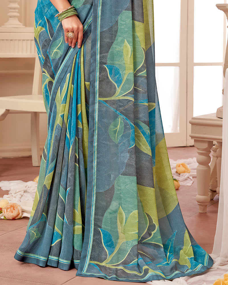 Vishal Prints Pastel Blue Printed Georgette Saree With Fancy Border