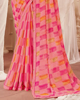 Vishal Prints Pink Printed Georgette Saree With Fancy Border
