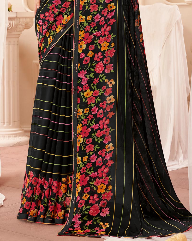 Vishal Prints Black Printed Georgette Saree With Fancy Border