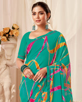 Vishal Prints Aqua Green Printed Georgette Saree With Fancy Border