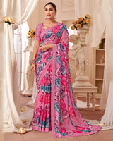 Vishal Prints Blush Pink Printed Georgette Saree With Fancy Border