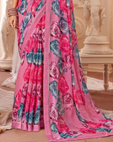 Vishal Prints Blush Pink Printed Georgette Saree With Fancy Border