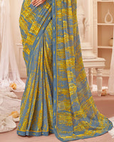 Vishal Prints Cool Grey Printed Georgette Saree With Fancy Border