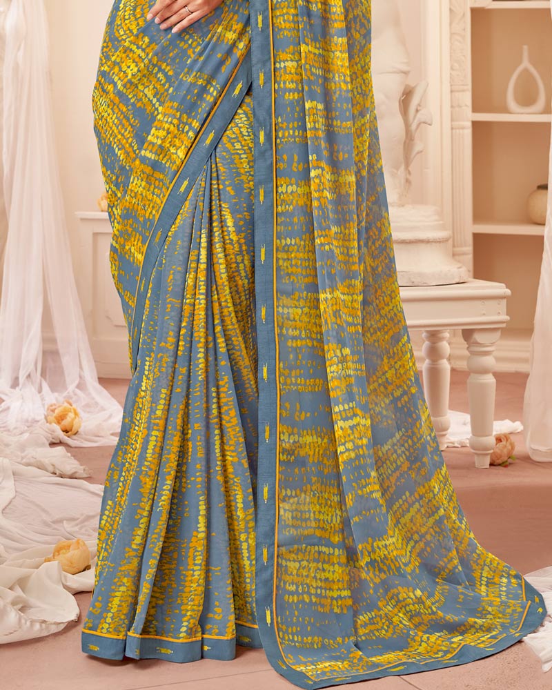 Vishal Prints Cool Grey Printed Georgette Saree With Fancy Border