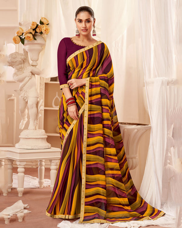 Vishal Prints Wine Printed Georgette Saree With Fancy Border