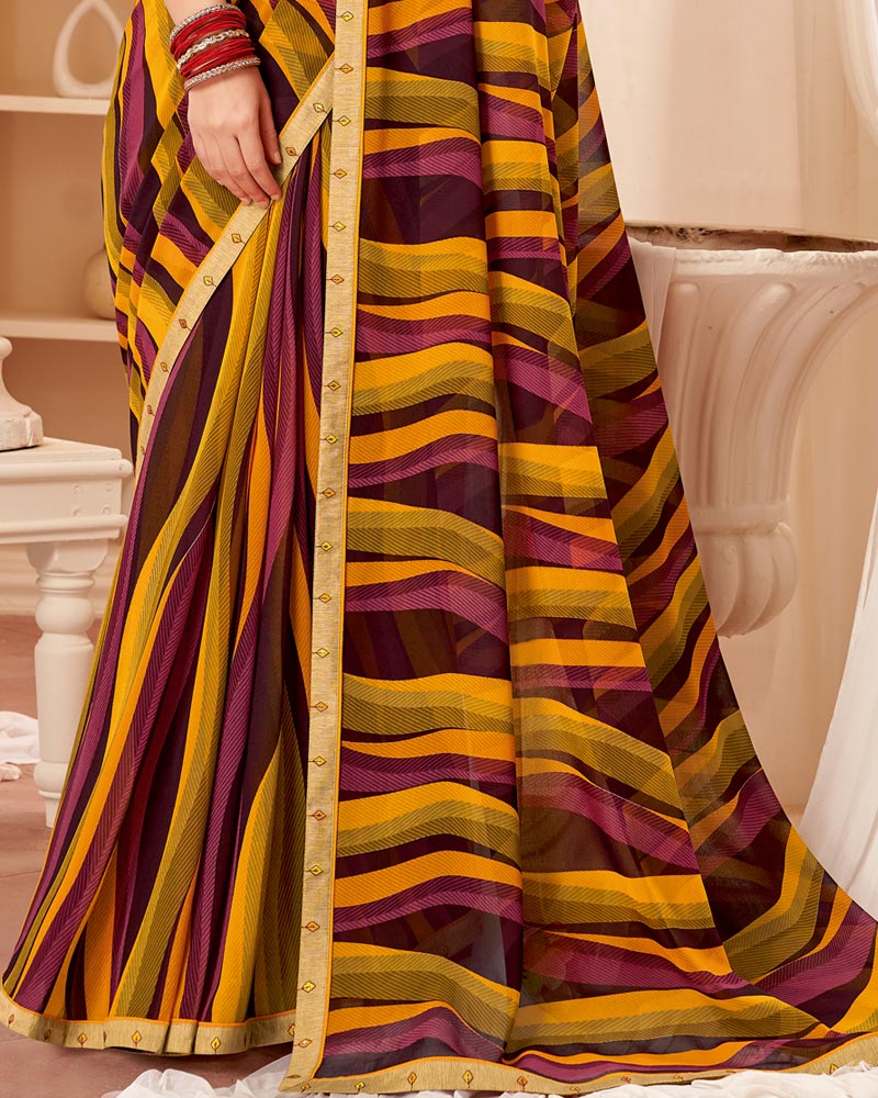Vishal Prints Wine Printed Georgette Saree With Fancy Border