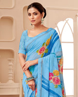Vishal Prints Sky Blue Printed Georgette Saree With Fancy Border
