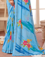 Vishal Prints Sky Blue Printed Georgette Saree With Fancy Border