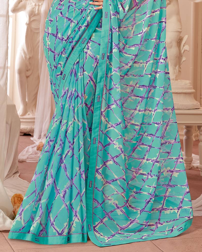 Vishal Prints Light Teal Green Printed Georgette Saree With Fancy Border