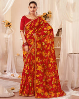 Vishal Prints Cherry Red Printed Georgette Saree With Fancy Border
