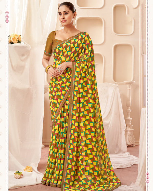 Vishal Prints Copper Brown Printed Georgette Saree With Fancy Border