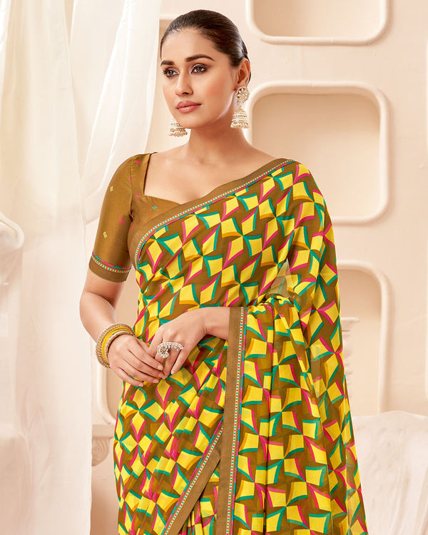Vishal Prints Copper Brown Printed Georgette Saree With Fancy Border