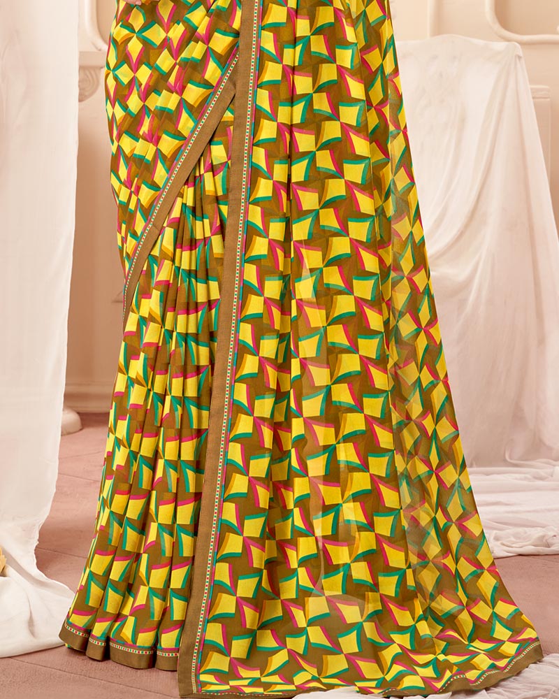 Vishal Prints Copper Brown Printed Georgette Saree With Fancy Border
