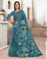 Vishal Prints Dark Greyish Blue Designer Crushed Tissue Digital Print Saree