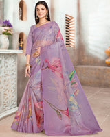 Vishal Prints Dark Lilac Designer Crushed Tissue Digital Print Saree
