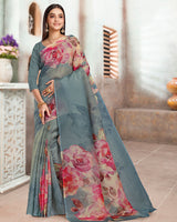 Vishal Prints Slate Grey Designer Crushed Tissue Digital Print Saree