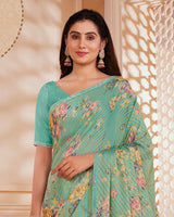 Vishal Prints Mist Green Digital Printed Brasso Saree With Fancy Embroidery Piping